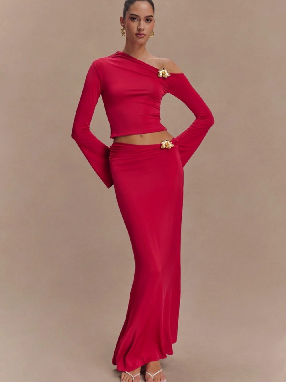Asymmetric Long Sleeve Pink Two-Piece Set